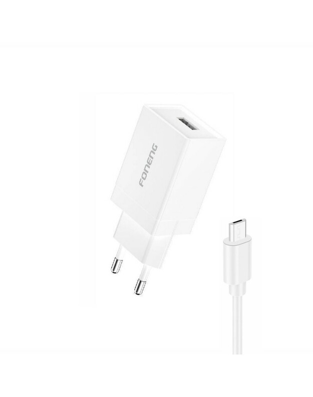 Įkroviklis Foneng K210 2.1A USB-A + USB-A to MicroUSB cable 1.0m baltas