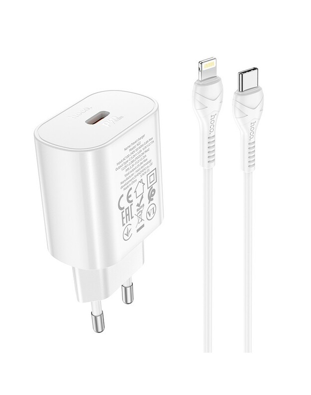 Įkroviklis Hoco N22 25W USB-C + USB-C to Lightning cable 1.0m baltas