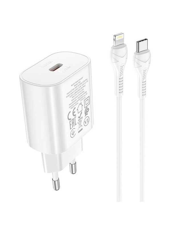 Įkroviklis Hoco N22 25W USB-C + USB-C to Lightning cable 1.0m baltas