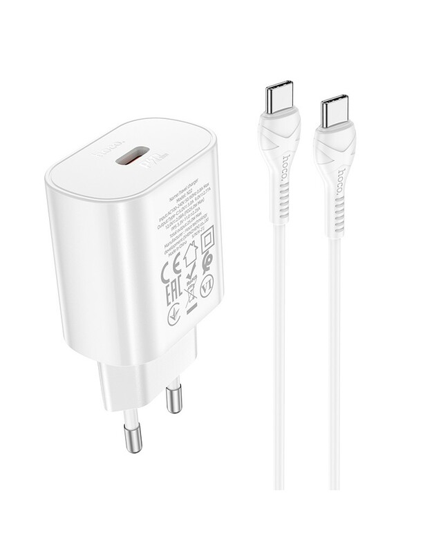 Įkroviklis Hoco N22 25W USB-C + USB-C to USB-C cable 1.0m baltas
