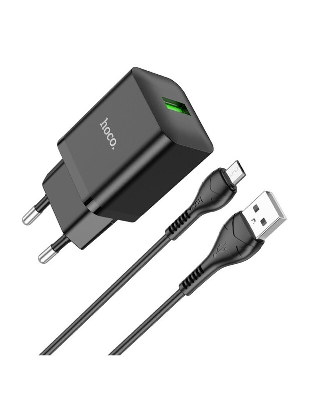 Įkroviklis Hoco N26 USB-A Quick Charge 3.0 18W + MicroUSB juodas