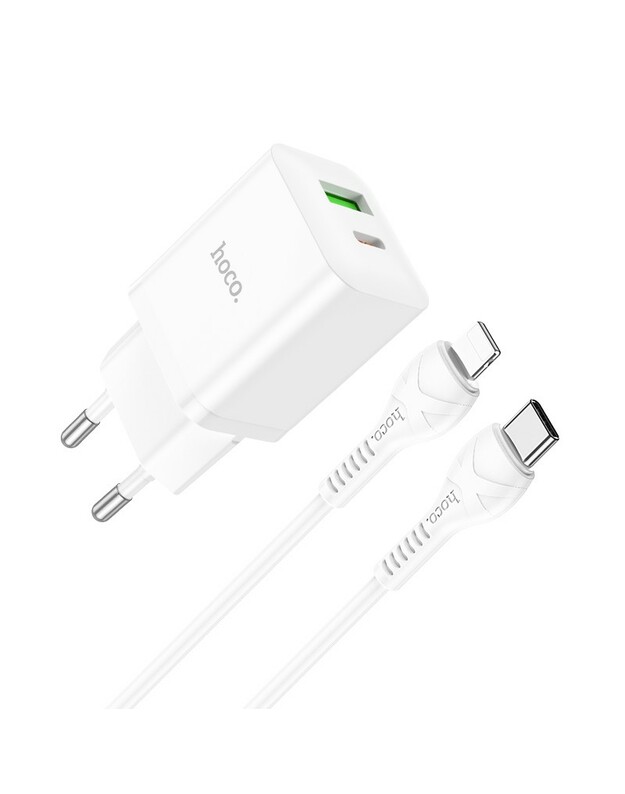 Įkroviklis Hoco N28 20W USB-C/USB-A + USB-C to Lightning cable 1.0m baltas