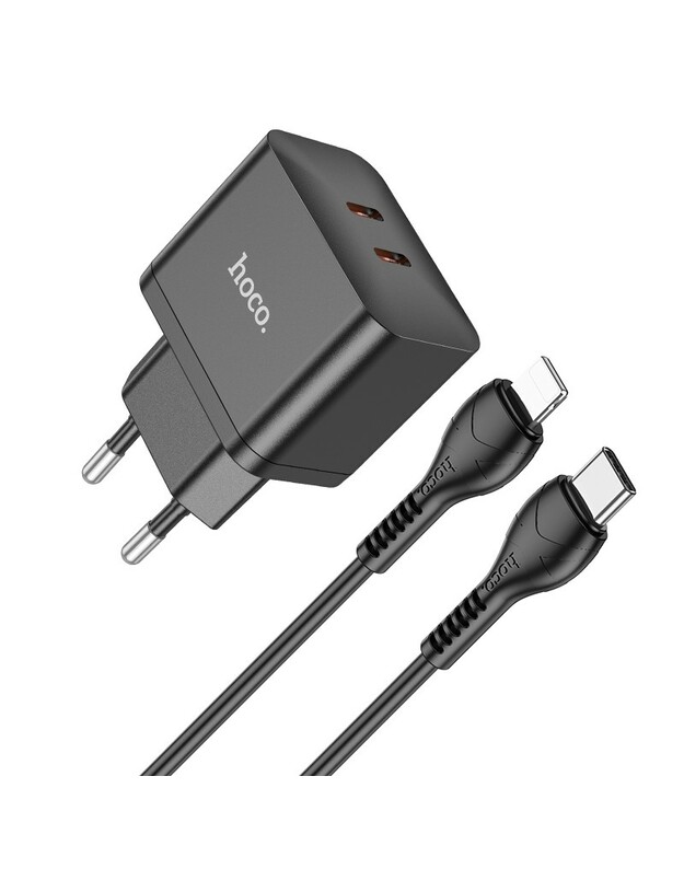 Įkroviklis Hoco N29 PD35W su dviem Type-C jungtimis + Lightning juodas