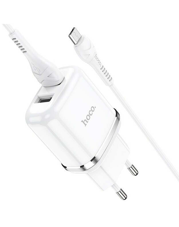 Įkroviklis Hoco N4 12W 2xUSB-A + USB-A to MicroUSB cable 1.0m baltas
