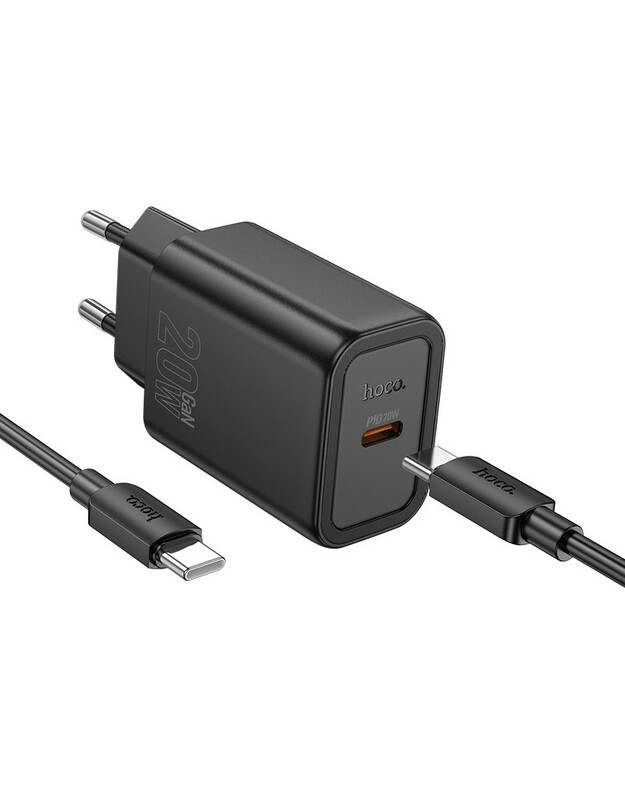 Įkroviklis Hoco N60 20W GaN USB-C + USB-C to USB-C cable 1.0m juodas