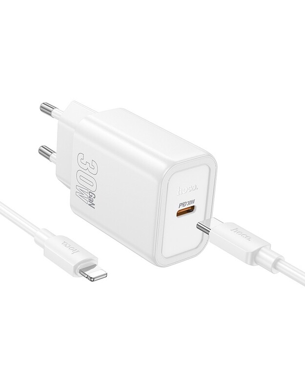 Įkroviklis Hoco N62 30W GaN USB-C + USB-C to Lightning cable 1.0m baltas
