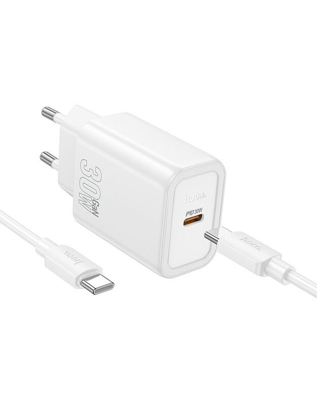 Įkroviklis Hoco N62 30W GaN USB-C + USB-C to USB-C cable 1.0m baltas