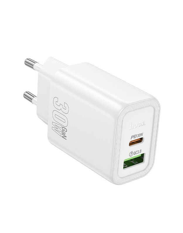 Įkroviklis Hoco N63 30W GaN USB-C/USB-A baltas