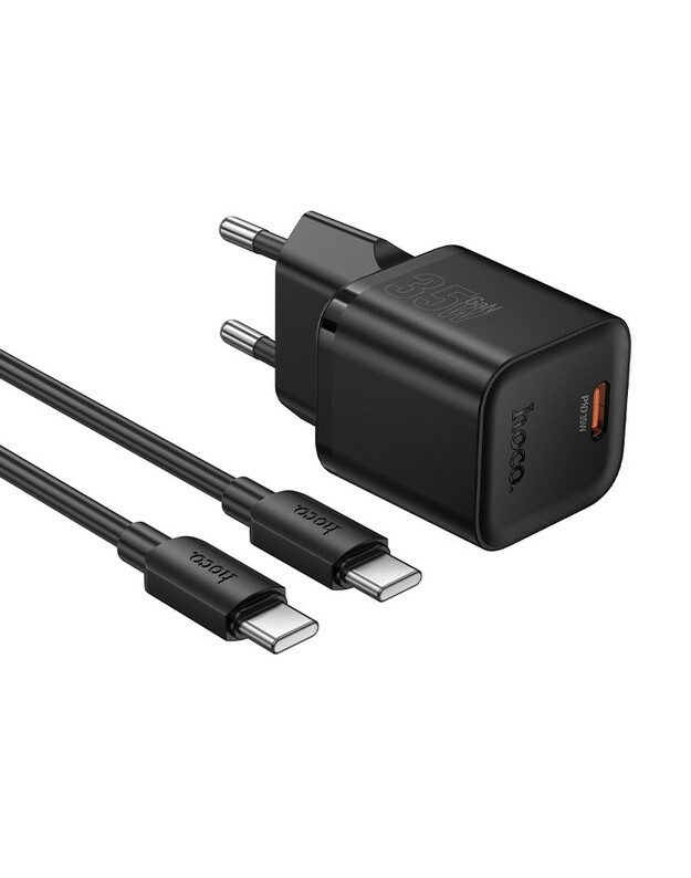 Įkroviklis Hoco N66 35W GaN USB-C/USB-A + USB-C to USB-C cable 1.0m juodas