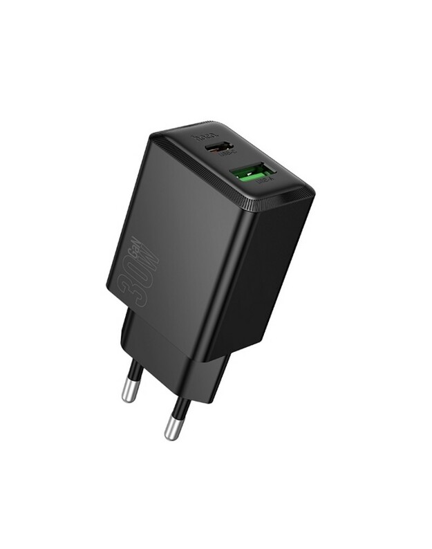 Įkroviklis Hoco N71 30W GaN USB-C/USB-A juodas