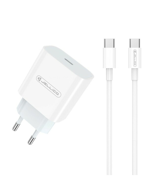 Įkroviklis Jellico AK180 20W USB-C + USB-C to USB-C cable 1.0m baltas
