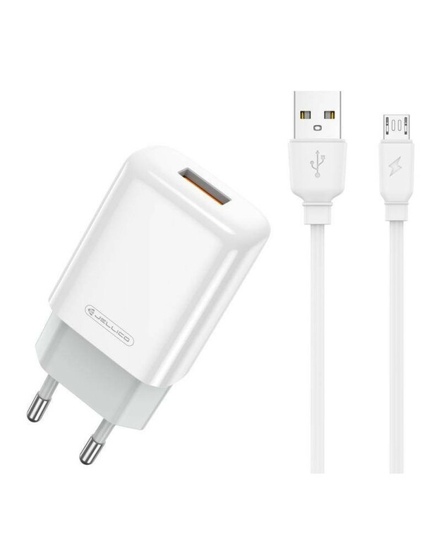 Įkroviklis Jellico EU01 2.4A USB-A + USB-A to MicroUSB cable 1.0m baltas