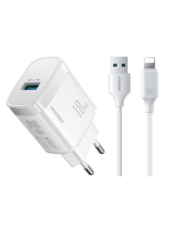 Įkroviklis Joyroom JR-TF4 18W USB-A + USB-A to Lightning cable 1.0m baltas
