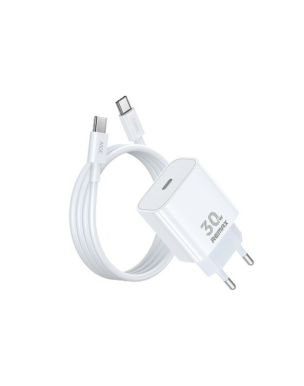 Įkroviklis Remax RP-U71 30W GaN USB-C + USB-C to USB-C cable 1.0m baltas