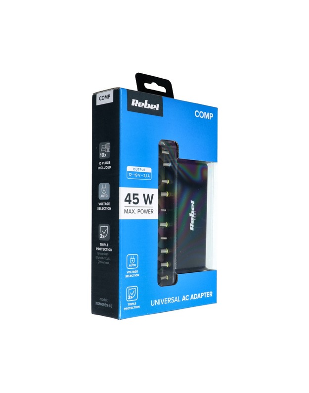 Įkroviklis universalus REBEL for Notebook/Laptop 45W/18-20V juodas