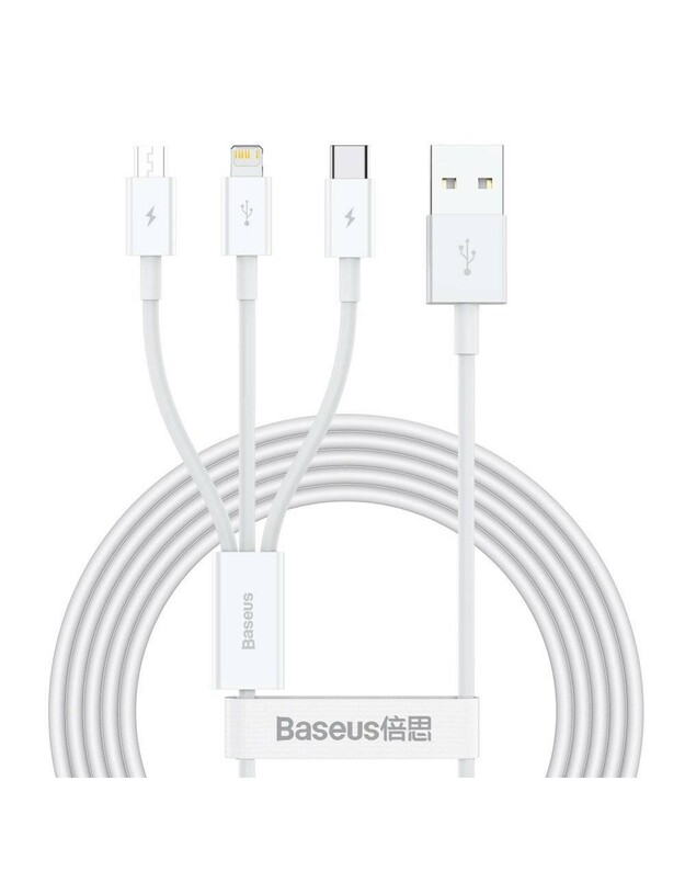 Kabelis Baseus Superior iš USB į microUSB+Lightning+Type-C 3.5A 1.5m baltas CAMLTYS-02