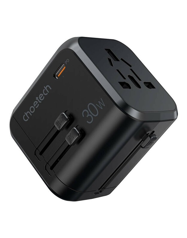 Universalus kelioninis įkroviklis Choetech PD5008 30W USB-C/3xUSB-A juodas