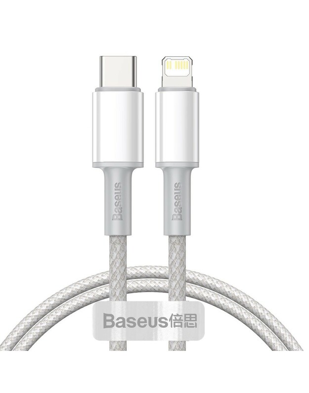 USB kabelis Baseus High Density Braided PD20W Type-C to Lightning 1.0m baltas CATLGD-02