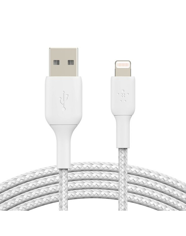 USB kabelis Belkin Boost Charge Braided USB-A to Lightning 1.0m baltas