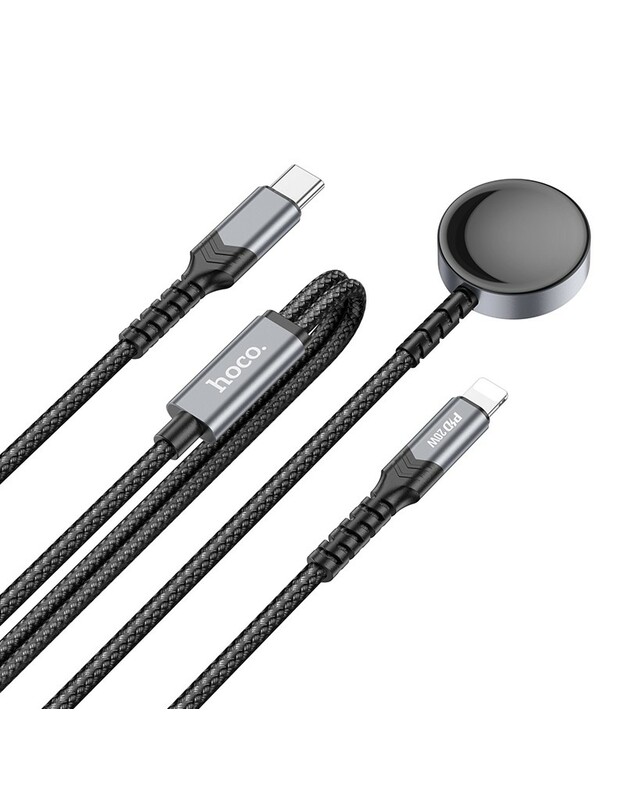USB kabelis Hoco CW54 2in1 USB-C to Lightning/Apple Watch 1.2m juodas