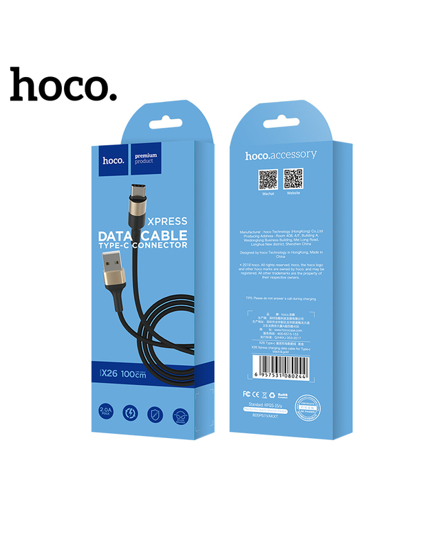 USB kabelis Hoco X26 Type-C 1.0m juodas-auksinis