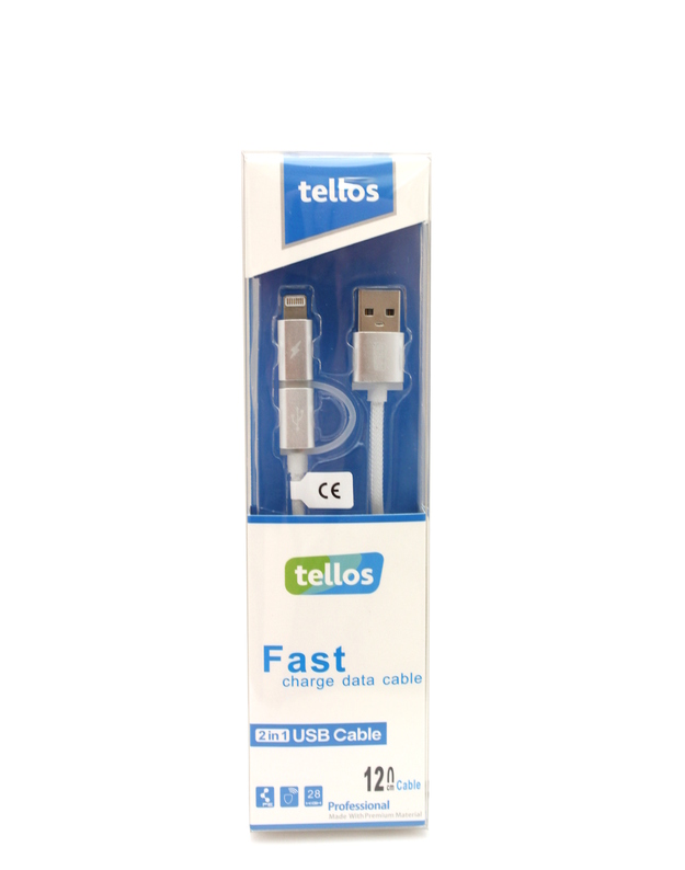 USB kabelis Tellos TPE 2in1 microUSB-Lightning sidabrinis, 1.2m
