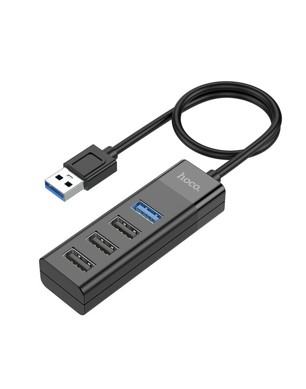 USB šakotuvas Hoco HB25 Easy mix 4-in-1 converter USB-A to 1xUSB3.0+3xUSB2.0 juodas