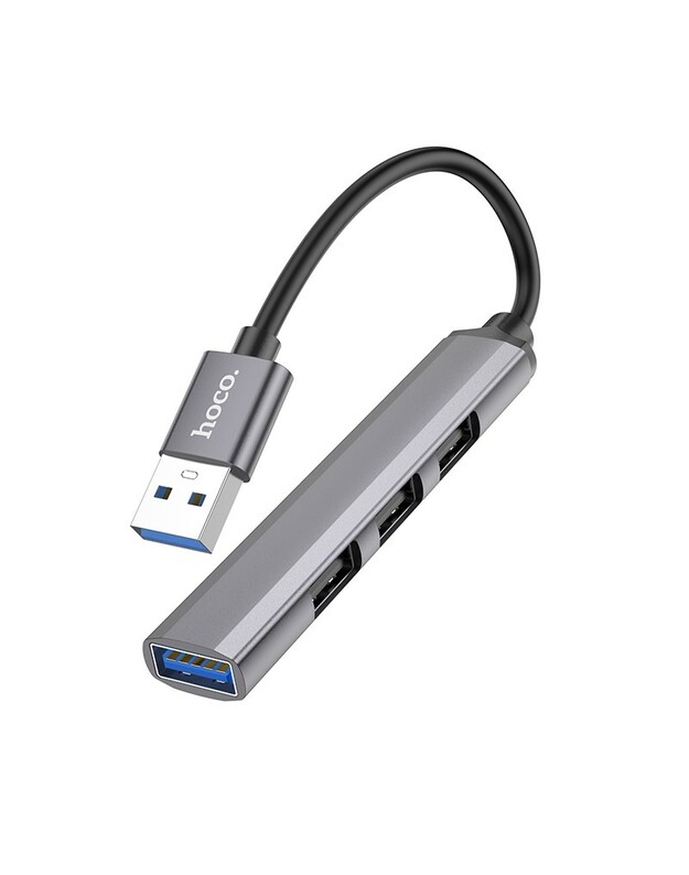 USB šakotuvas Hoco HB26 4-in-1 adapter USB-A to 1xUSB3.0 + 3xUSB2.0 pilkas
