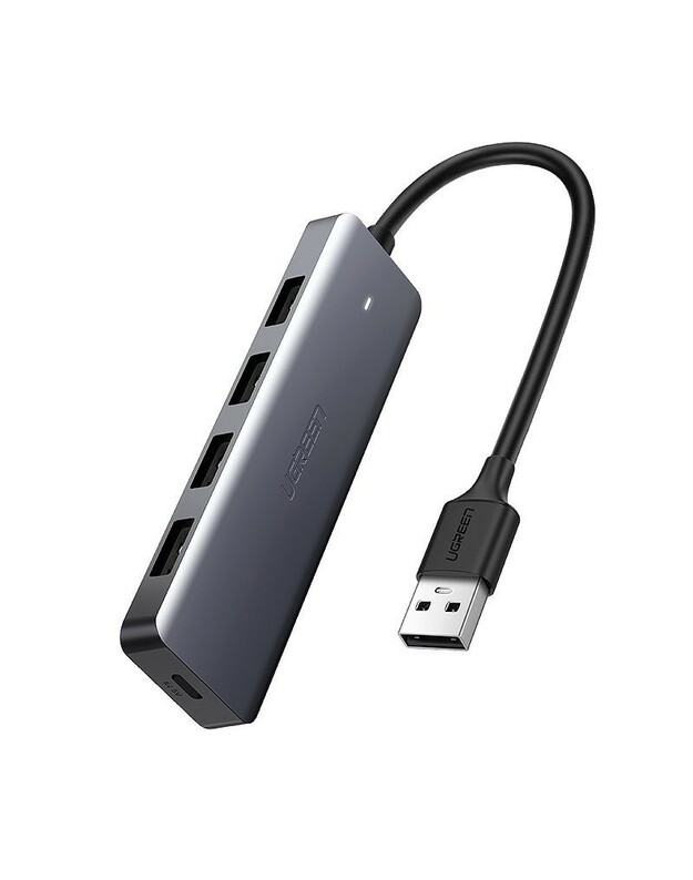 USB šakotuvas Ugreen CM219 USB-A to 4xUSB-A (MicroUSB Power Supply) pilkas