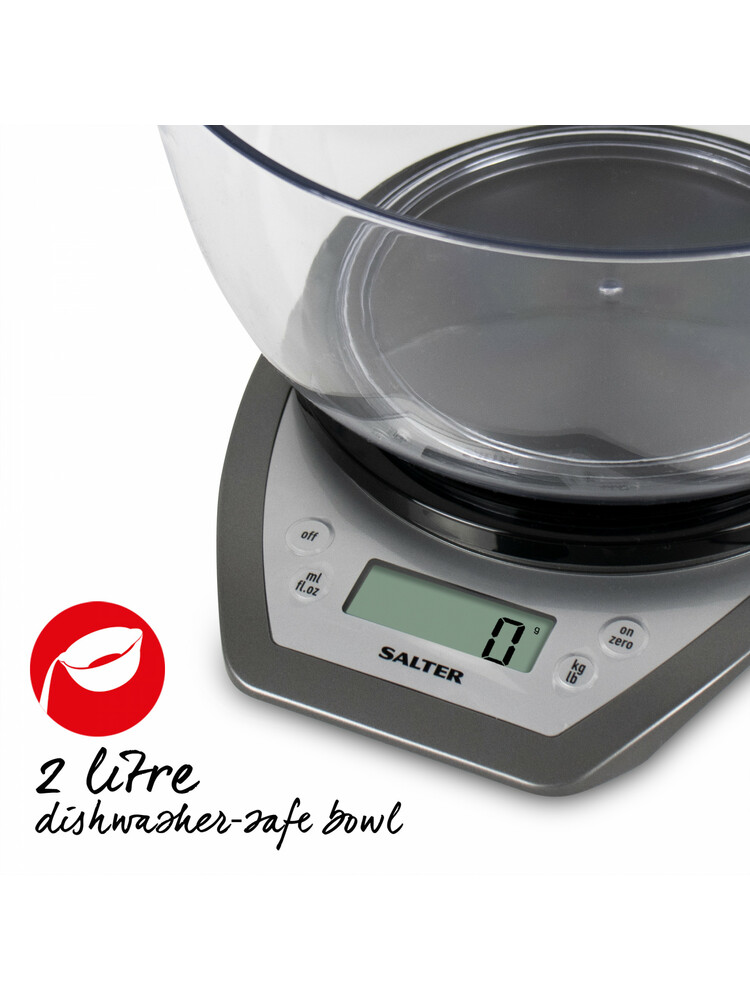 Salter 1024 SVDR14 Electronic Kitchen Scales with Dual Pour Mixing Bowl silver