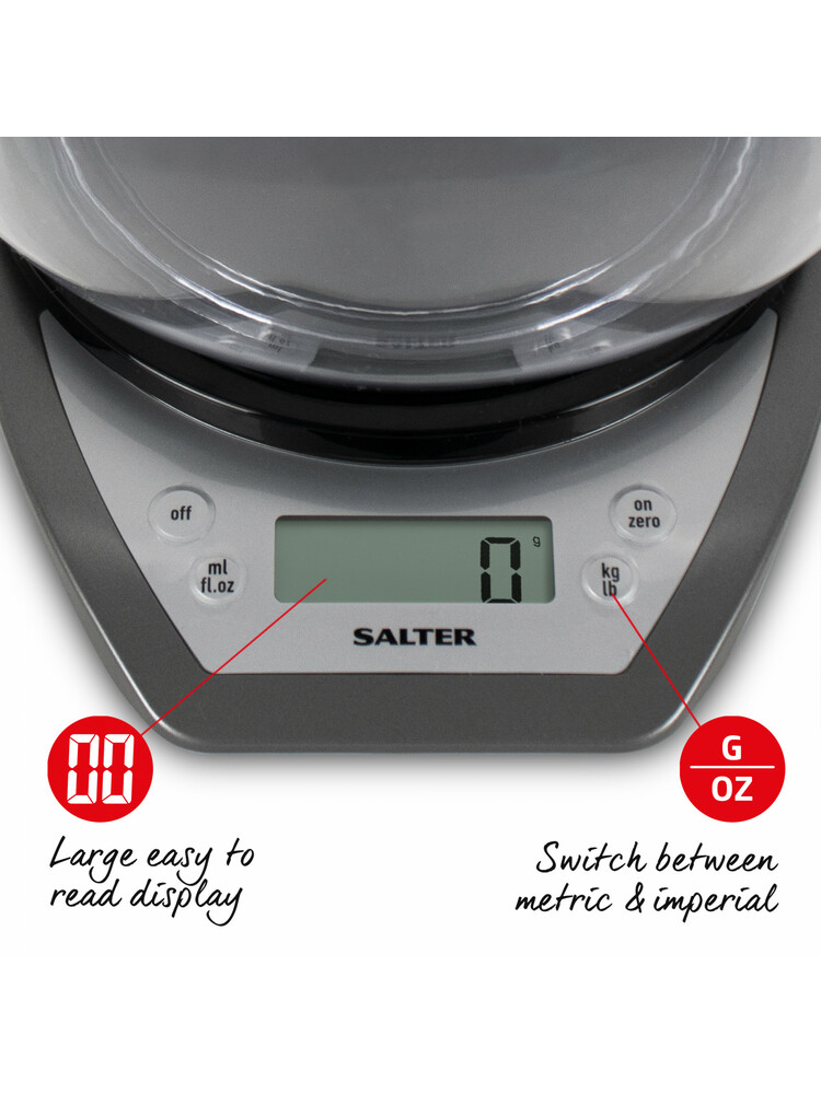 Salter 1024 SVDR14 Electronic Kitchen Scales with Dual Pour Mixing Bowl silver