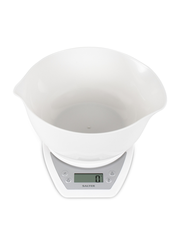 Salter 1024 WHDR14 Digital Kitchen Scales with Dual Pour Mixing Bowl white