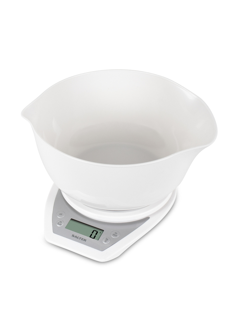 Salter 1024 WHDR14 Digital Kitchen Scales with Dual Pour Mixing Bowl white
