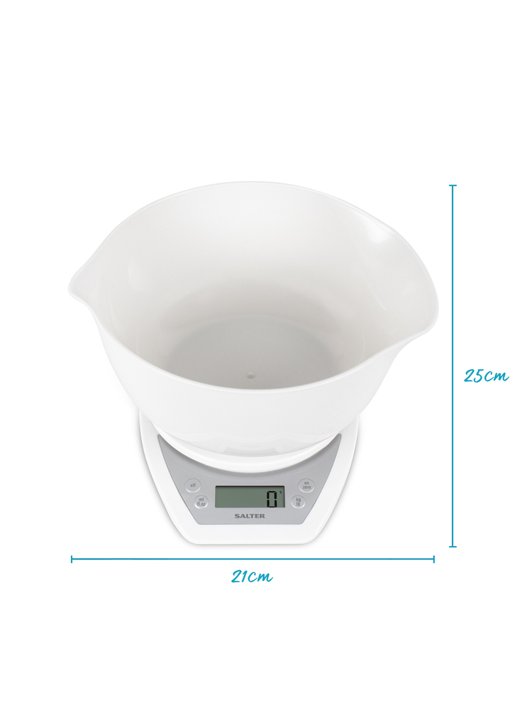 Salter 1024 WHDR14 Digital Kitchen Scales with Dual Pour Mixing Bowl white