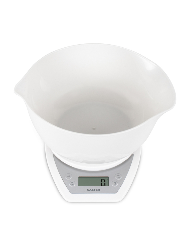 Salter 1024 WHDR14 Digital Kitchen Scales with Dual Pour Mixing Bowl white