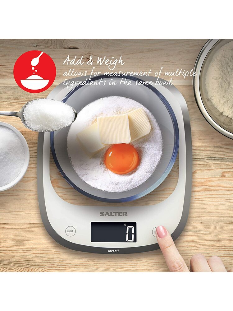 Salter 1050 WHDR White Curve Glass Electronic Digital Kitchen Scales