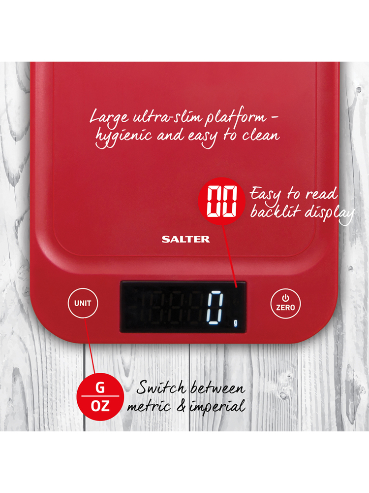 Salter 1067 RDDRA Digital Kitchen Scale, 5kg Capacity red