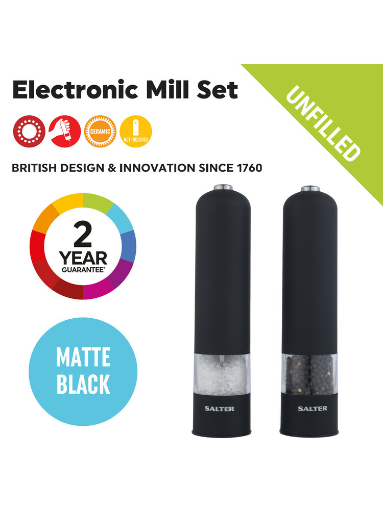 Salter 7524 BKXRUP1 Matt Black Electronic Mill set