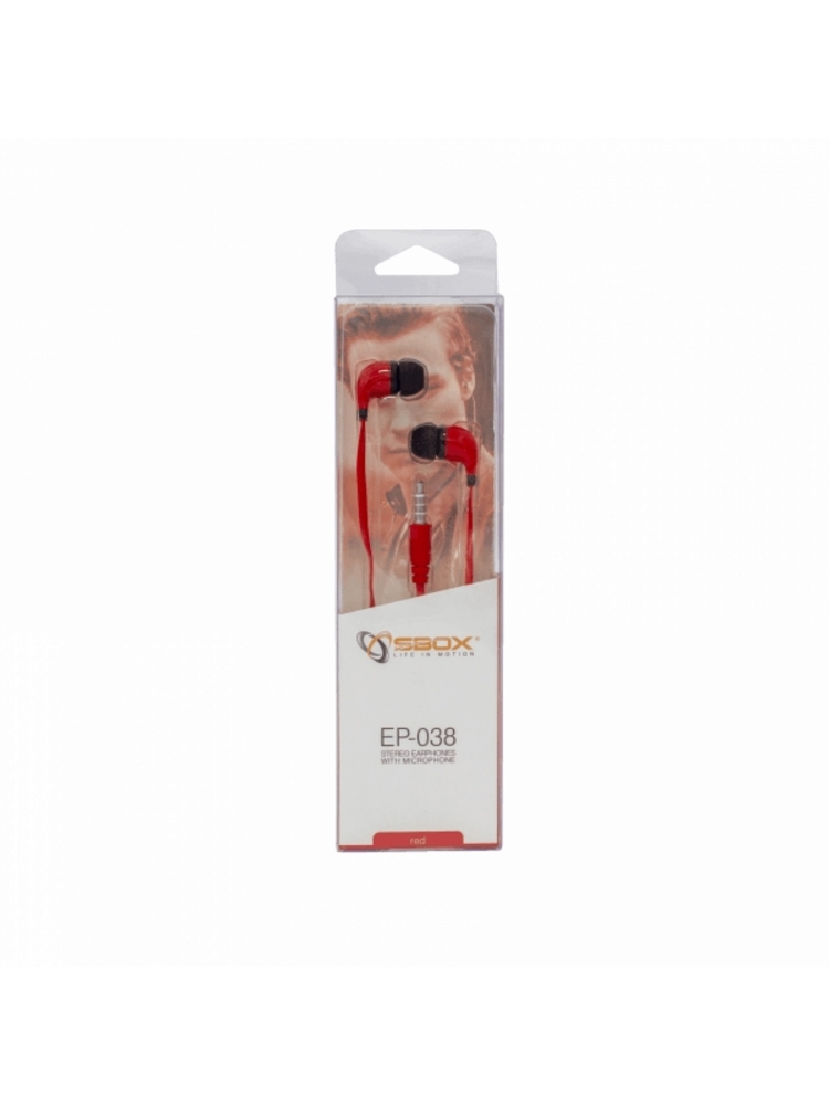 Sbox Stereo Earphones with Microphone EP-038 red