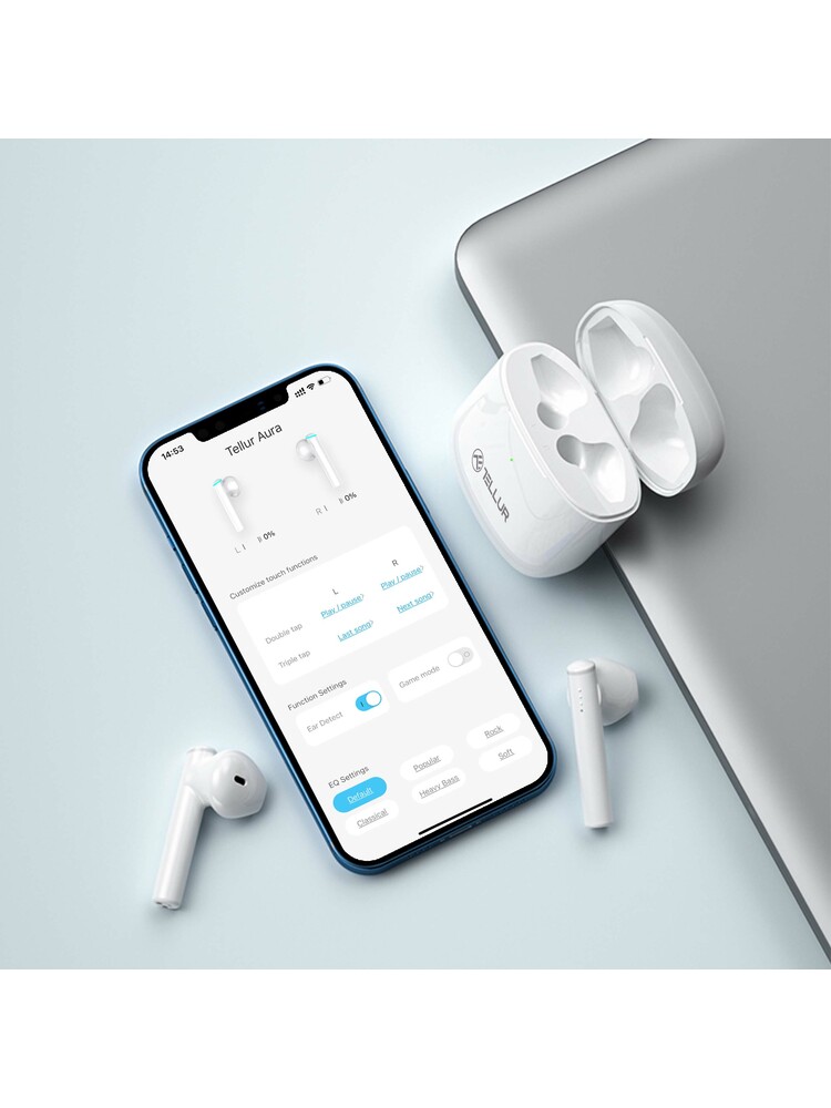 Tellur Aura True Wireless Earphones APP white