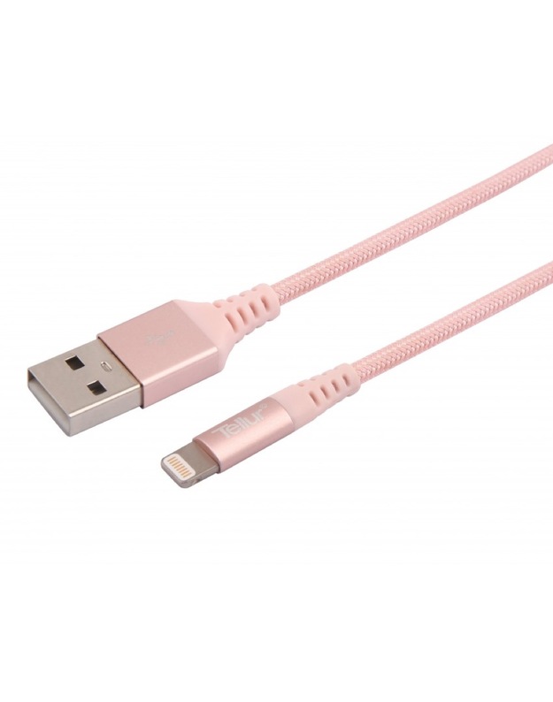 Tellur Data cable, Apple MFI Certified, USB to Lightning, made with Kevlar, 2.4A, 1m rose gold