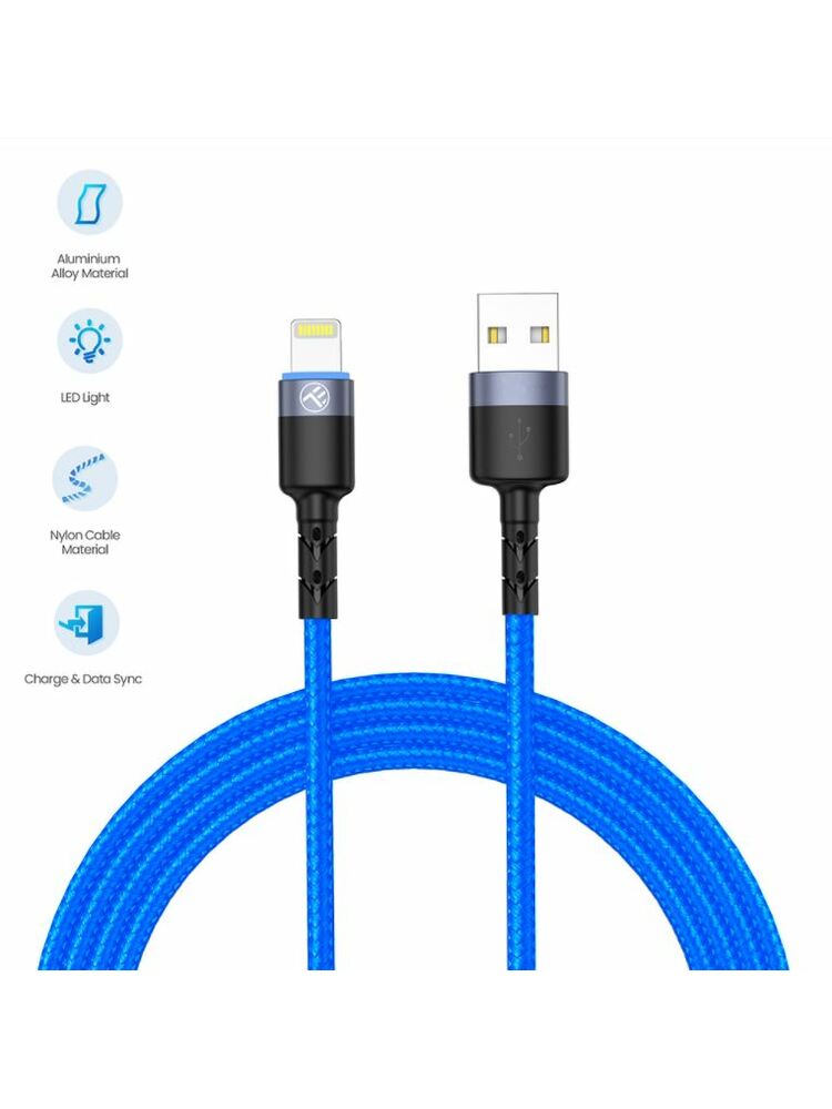 Tellur Data Cable USB to Lightning with LED Light, 3A 1.2m Blue