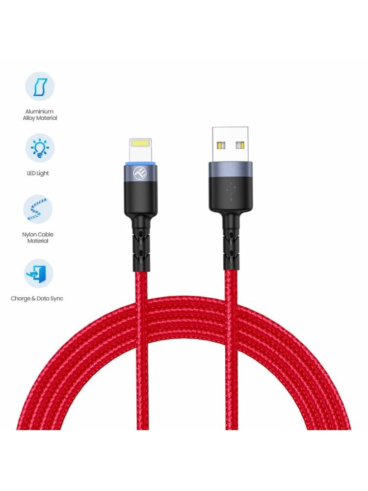 Tellur Data Cable USB to Lightning with LED Light 3A 1.2m Red