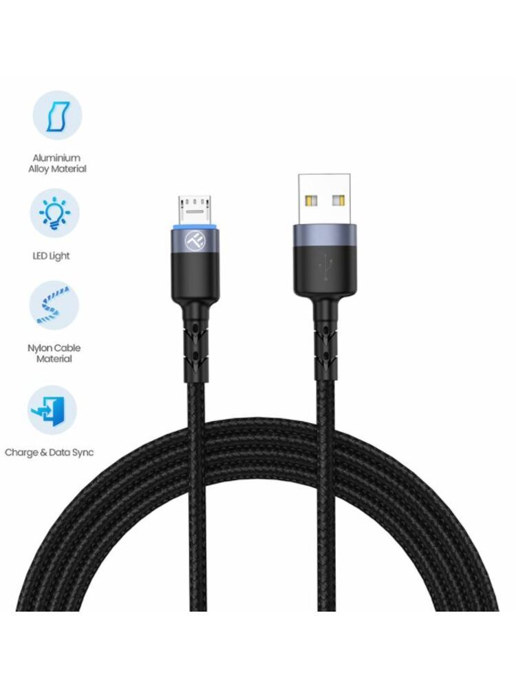 Tellur Data Cable USB to Micro USB LED Nylon Braided 1.2m Black