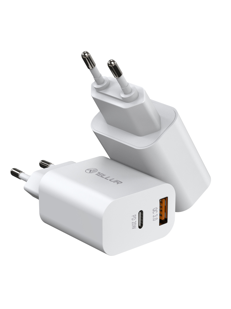 Tellur Dual Port Wall Charger PDHC PD 20W + QC3,0 18W White