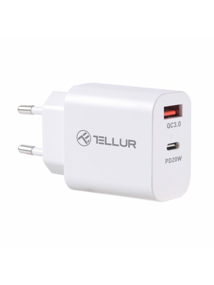 Tellur Dual Port Wall Charger PDHC PD 20W + QC3,0 18W White