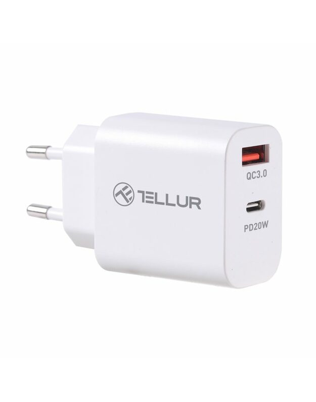 Tellur Dual Port Wall Charger PDHC PD 20W + QC3,0 18W White