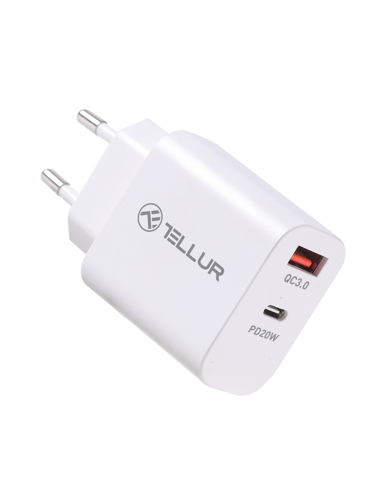 Tellur Dual Port Wall Charger PDHC PD 20W + QC3,0 18W White