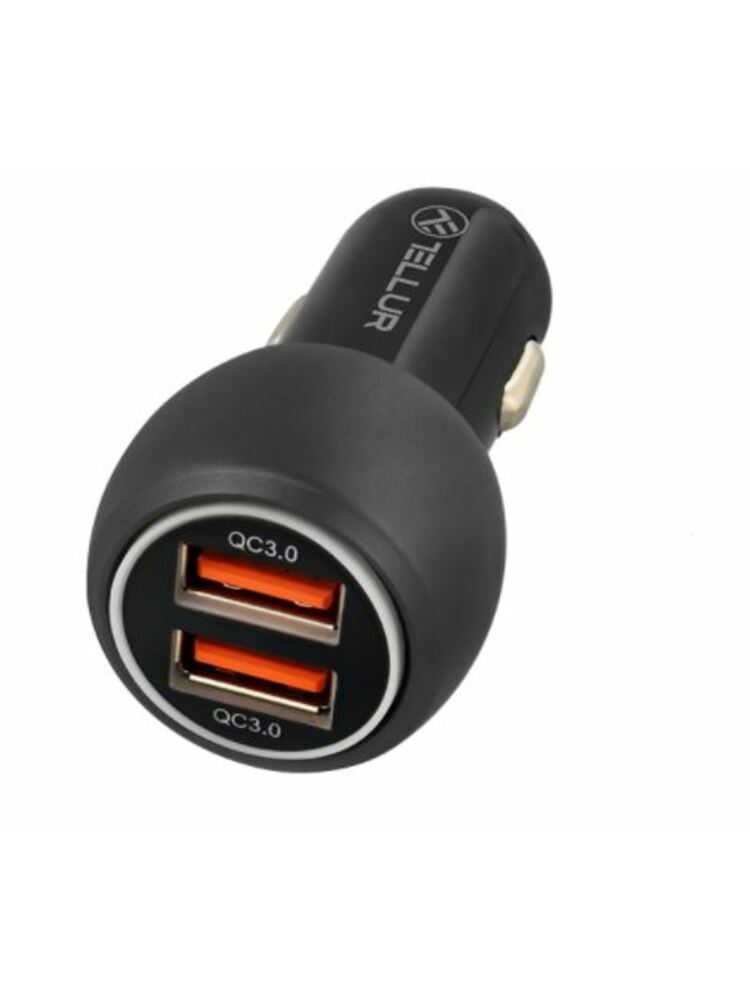 Tellur Dual USB Car Charger With QC 3.0, 6A black