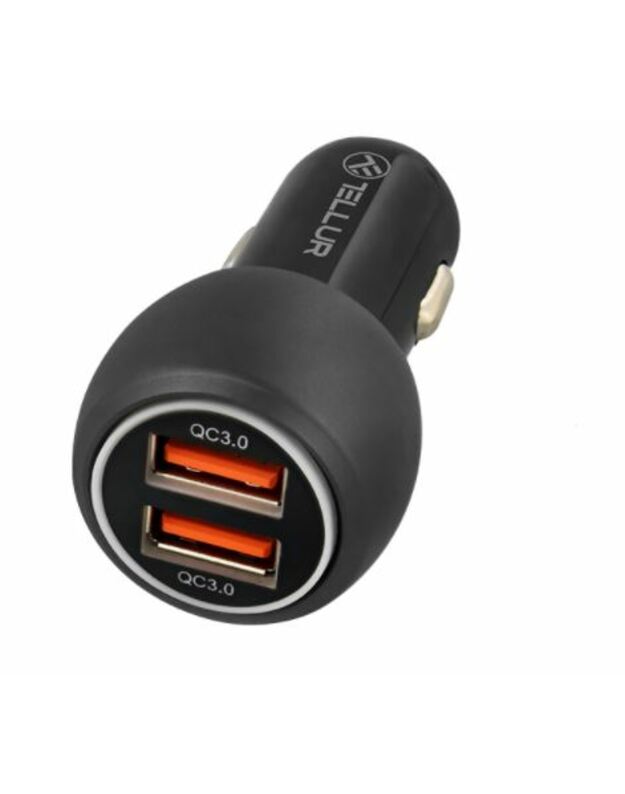 Tellur Dual USB Car Charger With QC 3.0, 6A black